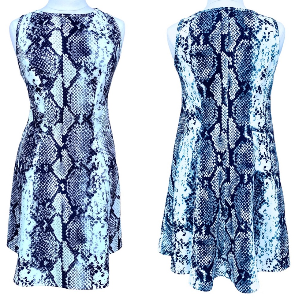 KAREN KANE snakeskin print dress black white sheath sleeveless skater Plus size